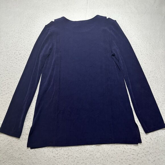 Chico's 0 Women's Small V-Neck Cold Shoulder Purple Long Sleeve Acetate Blouse - Picture 10 of 12